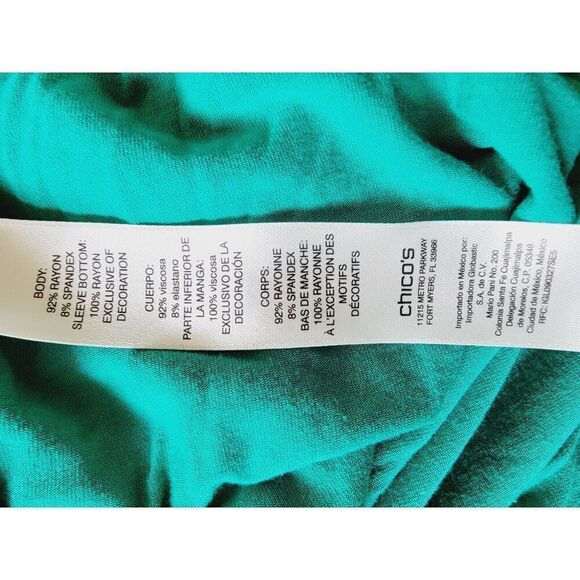 Chico's 2 Green Back Keyhole & Rear Tie Top Size Large LS Round Neck Tunic - Picture 6 of 6